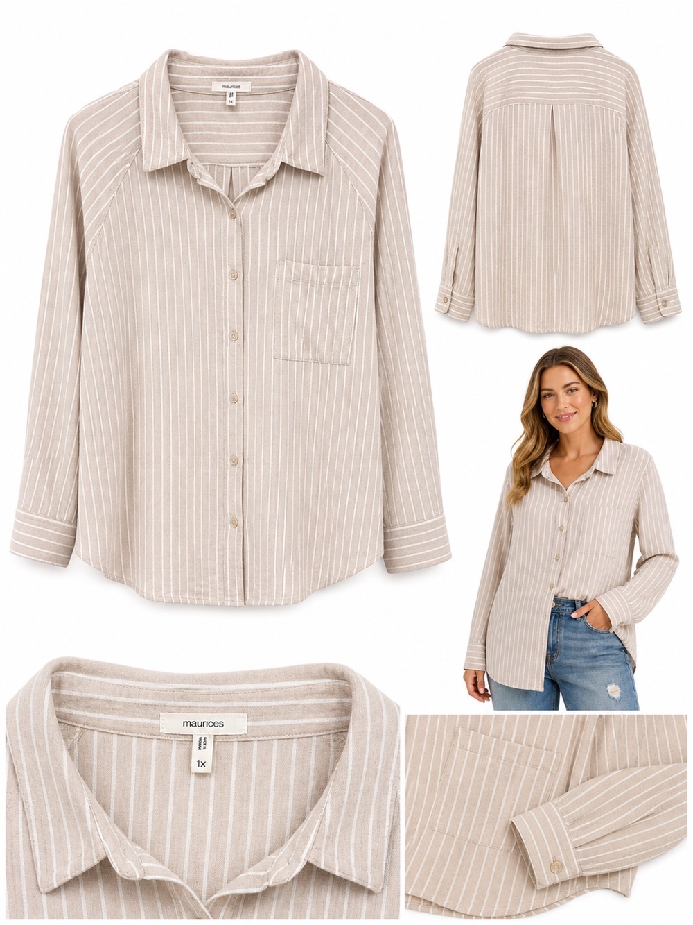 Maurices Taupe & White Striped Button-Front Shirt